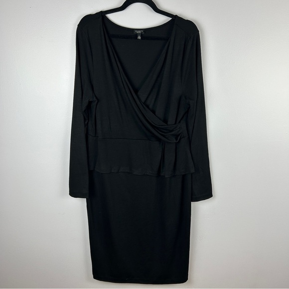 Talbots Classic Wool Blend Wrap Ruched Long Sleeve Dress XL Black - Picture 2 of 13